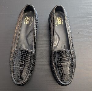 SAS Scenic Black Croc Embossed Leather Loafers Flats Shoes Comfort Women Sz 10 M